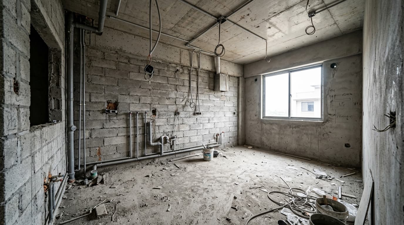 Before: Raw Plumbing & Masonry Shell